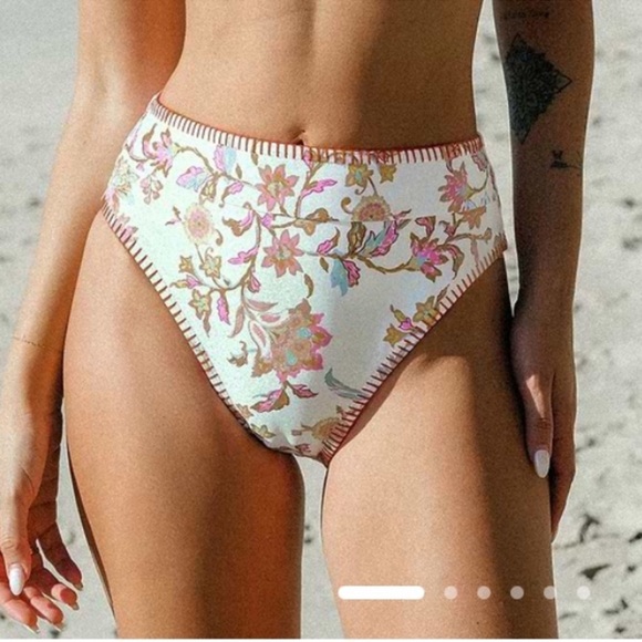 Cupshe Floral High-Waisted Bikini - White and Pink - Picture 1 of 7